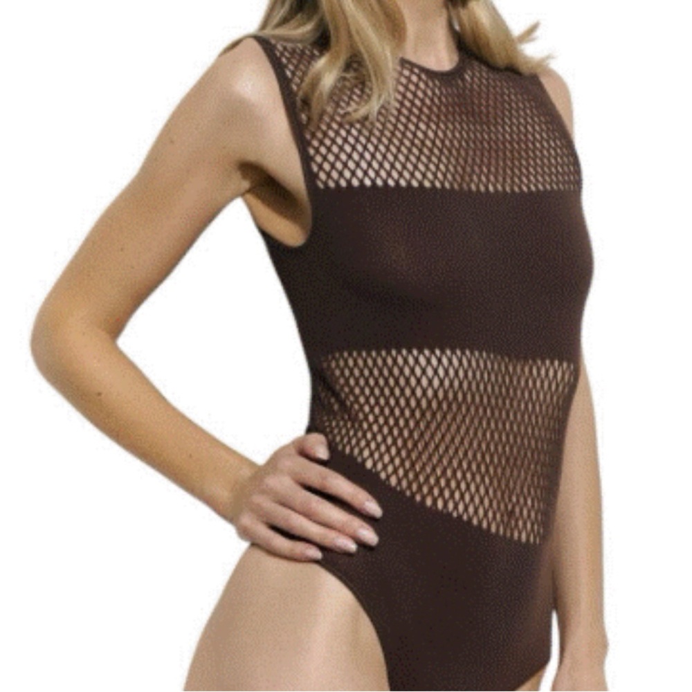 Zara Brown Cut Out Bodysuit with Mesh Details